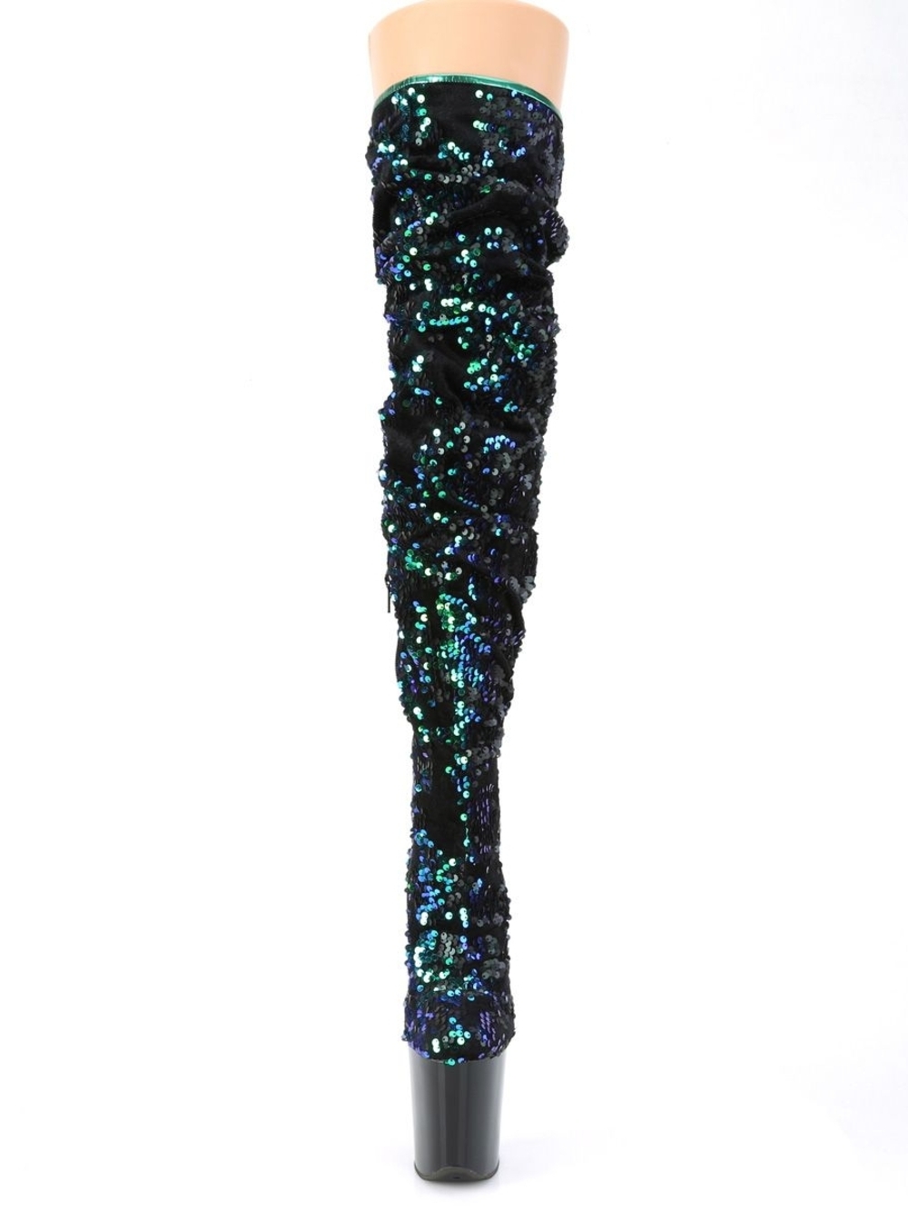 Pleaser Iridescent Black Over-the-Knee Sequin Boots Size 9